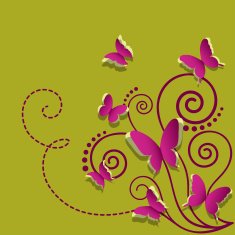 Paper butterflies and plant on a green background