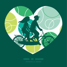 Vector abstract green circles couple on tandem bicycle heart silhouette