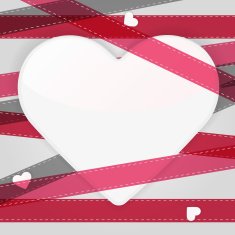 Card template with paper heart and pink ribbons