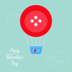 Big red button hot air balloon Flat design Valentines day