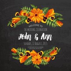 Wedding invitation card with painted flowers