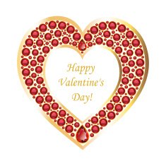 Heart of rubies in a gold frame vector card