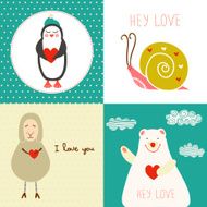 Set of concept romantic cards with cute funny characters N3