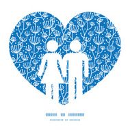 Vector blue white lineart plants couple in love silhouettes frame N4