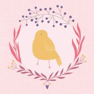 Cute vector floral card with bird N2