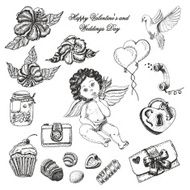 Vector set of hand drawn vintage valentine&#039;s and wedding N4