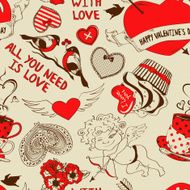 Retro seamless pattern with funny cartoon love elements N2