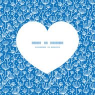 Vector blue white lineart plants heart silhouette pattern frame N2