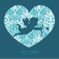 Vector light blue swirls damask shooting cupid silhouette frame pattern N2