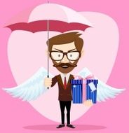 Angel Man with an umbrella Wings and Gift