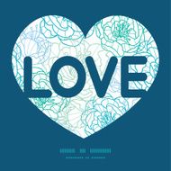 Vector blue line art flowers love text frame pattern invitation
