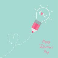 Pencil light bulb Dash line heart Flat design Valentines day