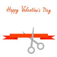 Scissors cut decorative red ribbon dash line Valentines day Flat