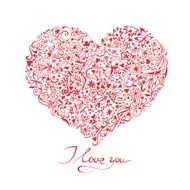 Vector card with stylized heart and I Love You text