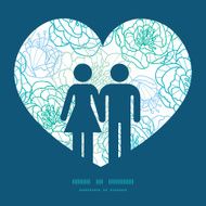 Vector blue line art flowers couple in love silhouettes frame N4
