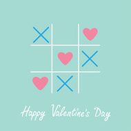 Tic tac toe game cross heart Valentines day Blue Flat