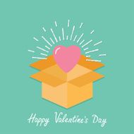 Big pink shining heart in the box Flat Valentines day