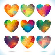Heart set Vector retro hearts made from color triangles N2