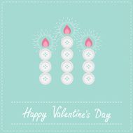 Three candles button blue background Dash line Valentines day Flat