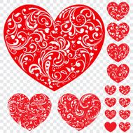 Set of red hearts with curls