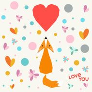 funny cartoon geometric foxfor valentines day or wedding card