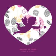 Vector abstract pink yellow and gray leaves shooting cupid silhouette N2