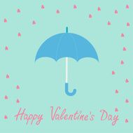 Pink heart rain with blue umbrella Flat design Valentines day