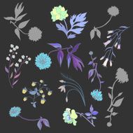 Hand Drawn vintage floral elements Set of flowers N2