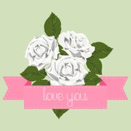 White roses with pink ribbon