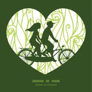 Vector abstract swirls texture couple on tandem bicycle heart silhouette N2
