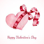Hand drawn vector watercolor painted red heart with bow