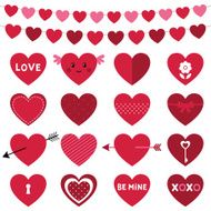Valentines Day decoration and hearts vector set