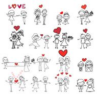 hand drawing cartoon happy wedding