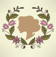 retro woman portrait and floral frame
