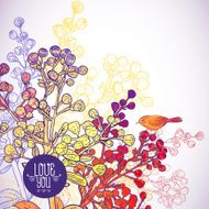 Floral Greeting Card with Birds and Branches N3