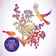 Floral Greeting Card with Birds and Branches N5