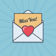 Miss You! letter with heart shape in flat style