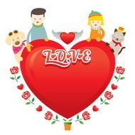 Boy and Girl Cat Dog with Heart Shape