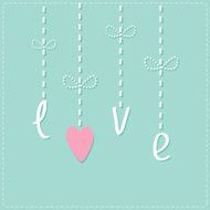 Hanging word love with button Dash line Love card Flat N2