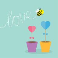 Heart stick flower in the pot bee dash line love
