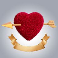 3d furry red heart pierced with gold arrow