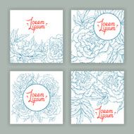 four square cards with beautiful peonies