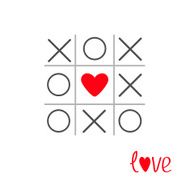 Tic tac toe game cross heart sign center Love Flat