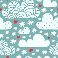 Seamless pattern with clouds snow and hearts N2