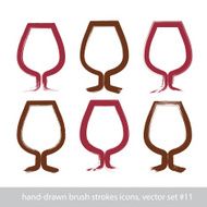 Set of hand-painted simple empty brandy glasses isolated