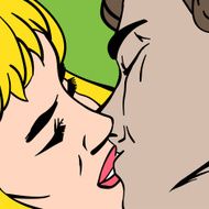 Kiss Closeup Illustration in pop-art style vector