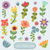 Cute vintage hand drawn flowers set N2