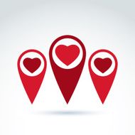 Vector map pointer with a loving heart icon Place location
