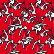 Seamless pattern of red hearts pierced with nails