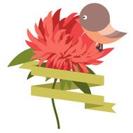 Abstract composition with ribbon flower and bird aster